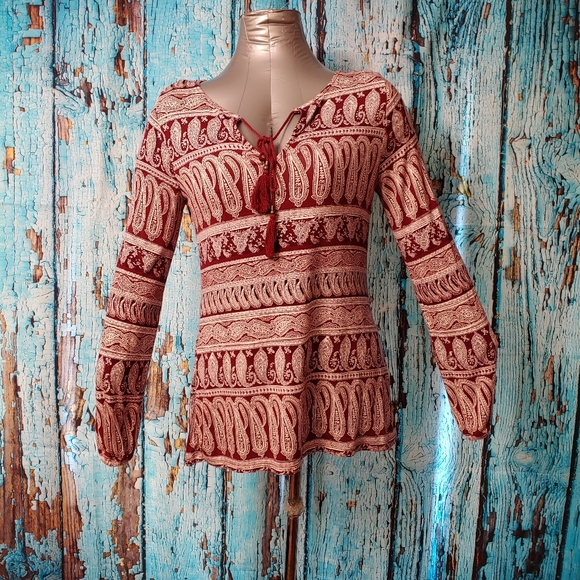 Rose+Olive long sleeve Burgundy paisley shirt - Picture 2 of 14